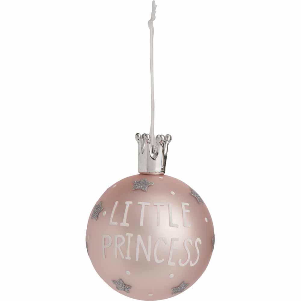 Wilko Cocktail Kisses 'Little Princes' Matt Pink Christmas Bauble Image 2