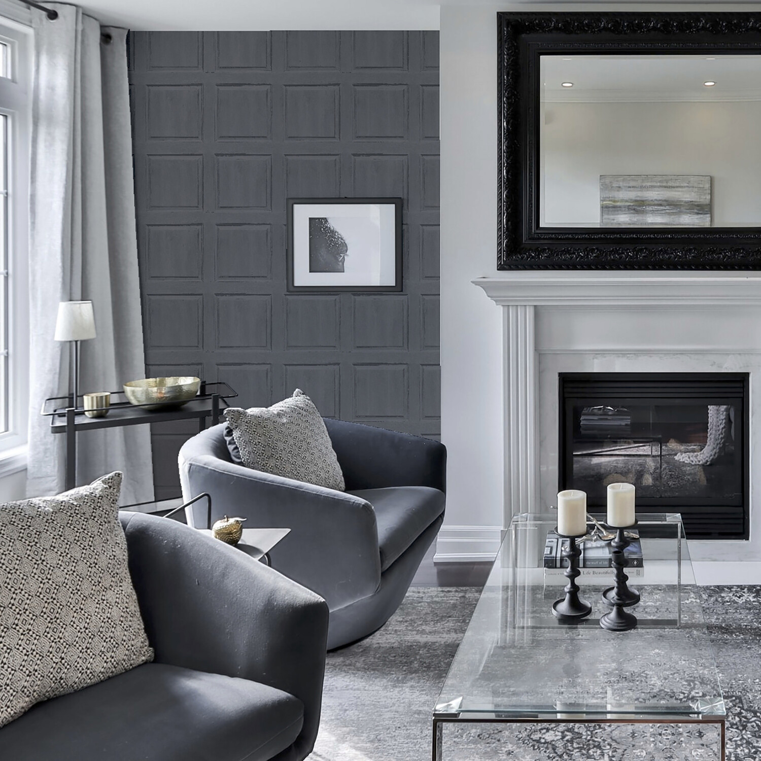 Washed Panelled Wallpaper - Charcoal Image 4