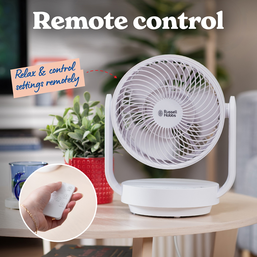 Russell Hobbs White Oscillating Desktop Circulator Fan with Remote 9 inch Image 8