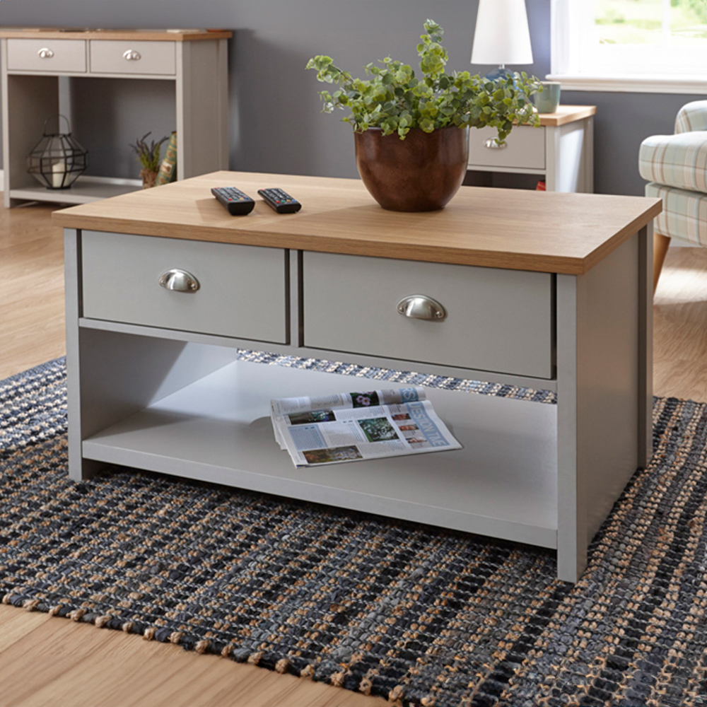 GFW Lancaster 2 Drawer Grey Coffee Table Image 1