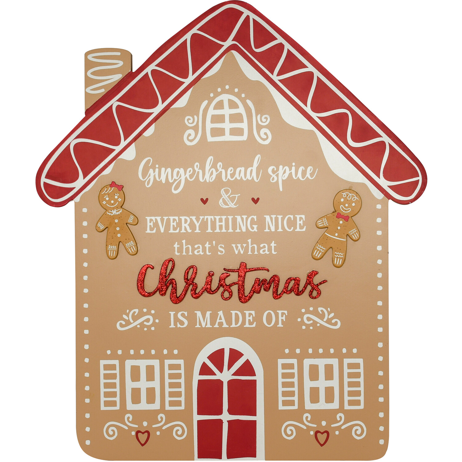 Brown Gingerbread Spice Glittered House Plaque Ornament Image