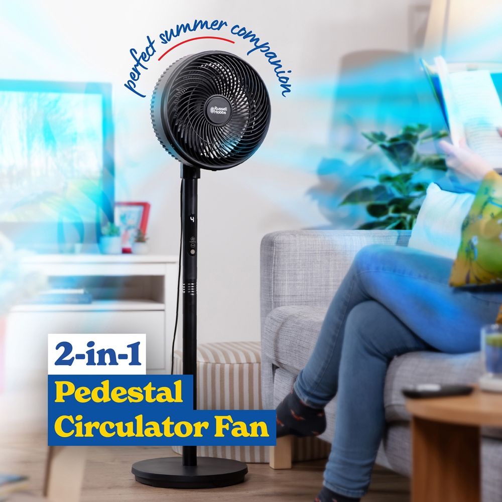Russell Hobbs Black Height Adjustable Oscillating Pedestal Circulator Fan with Remote 8 inch Image 3