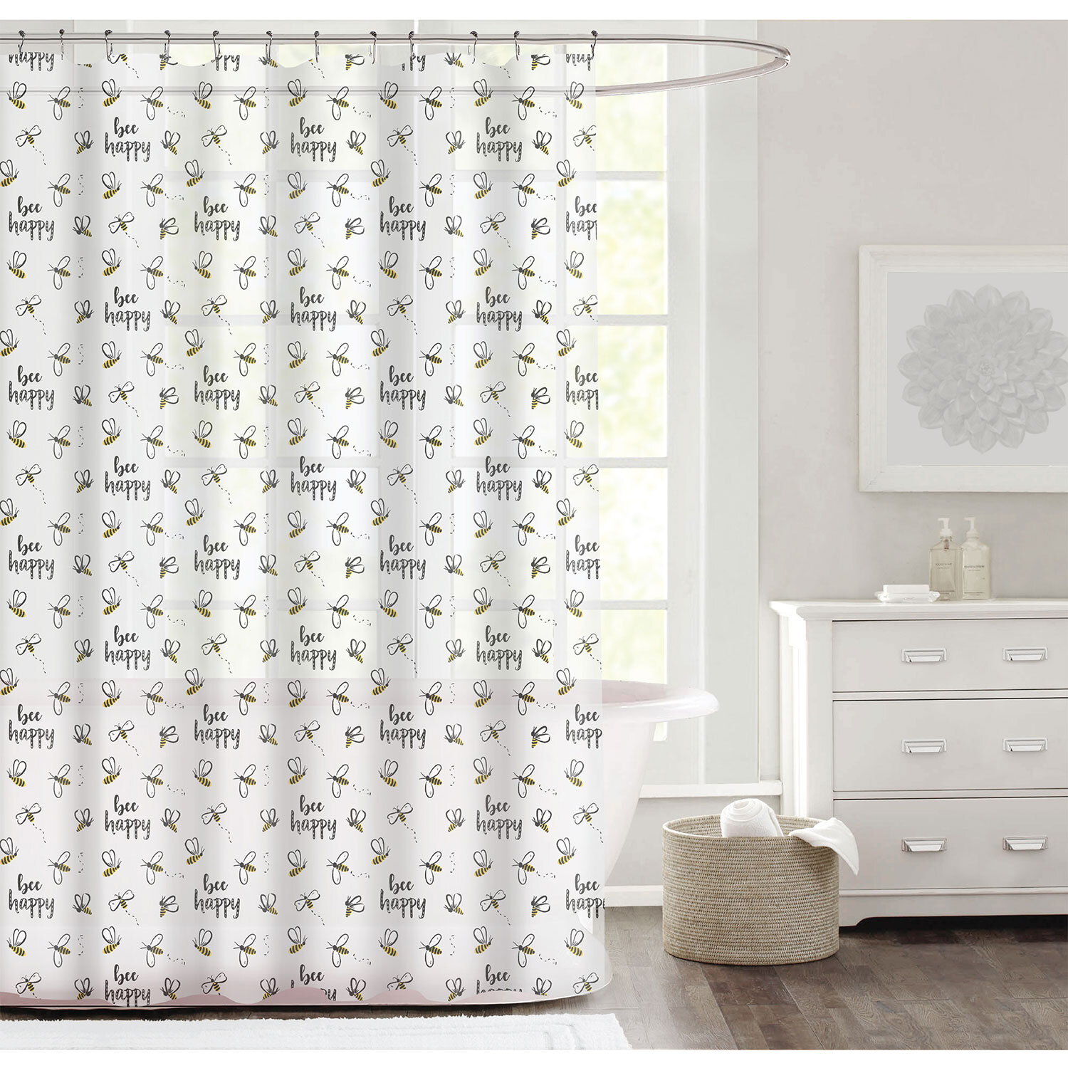 Aura Bathroom Bee Happy PEVA Shower Curtain 180 x 180cm Image