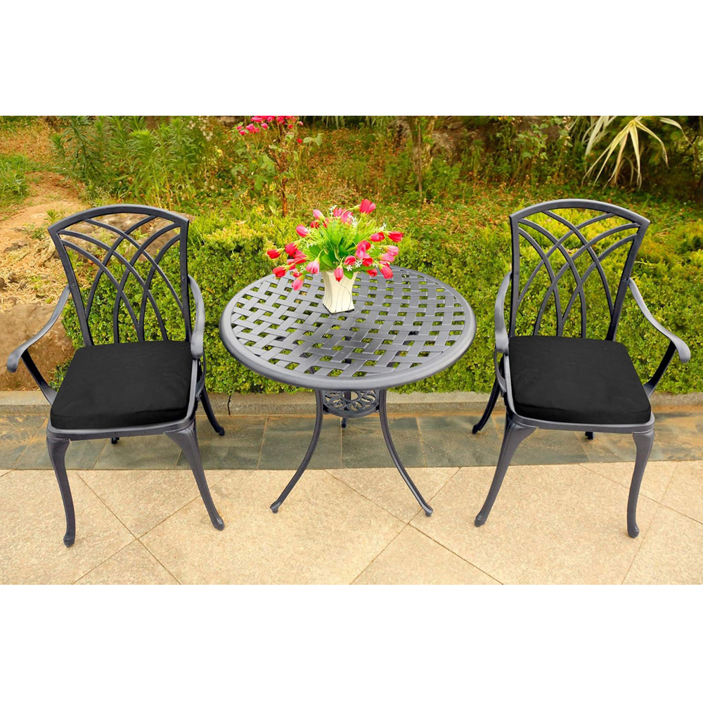 Centurion Oshowa 2 Seater Grey and Black Cast Aluminium Garden Bistro Set with Cushions Image 8