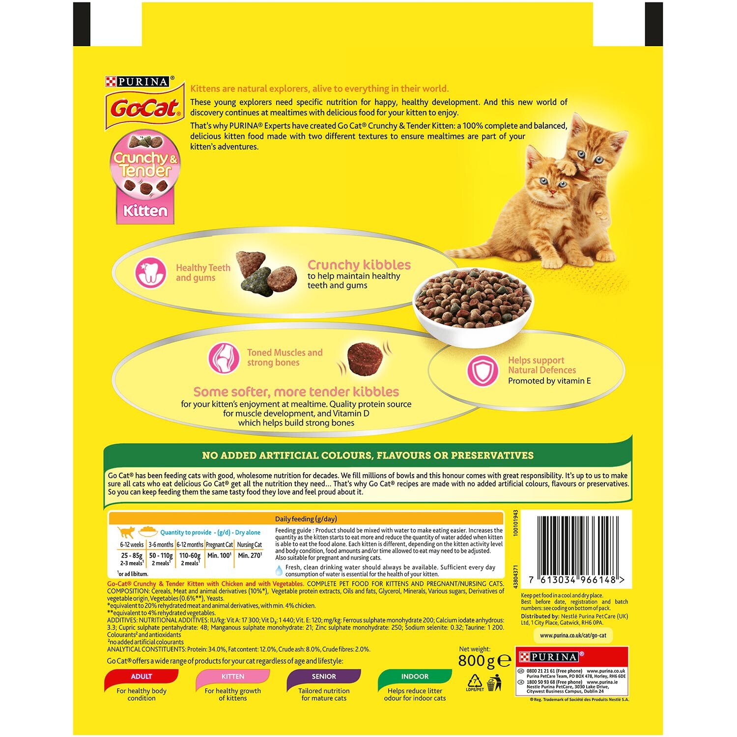 Purina Go Cat Crunchy and Tender Chicken and Vegetables Kitten Food 800g Image 3