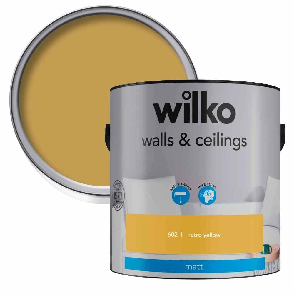 Wilko Walls & Ceilings Retro Yellow Matt Emulsion Paint 2.5L Image 1