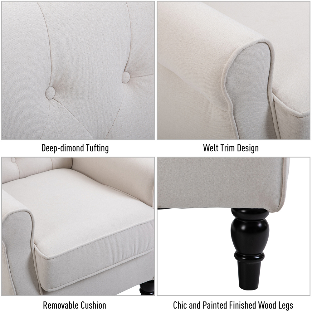 Portland Cream Retro Linen-Touch Wingback Armchair Image 6