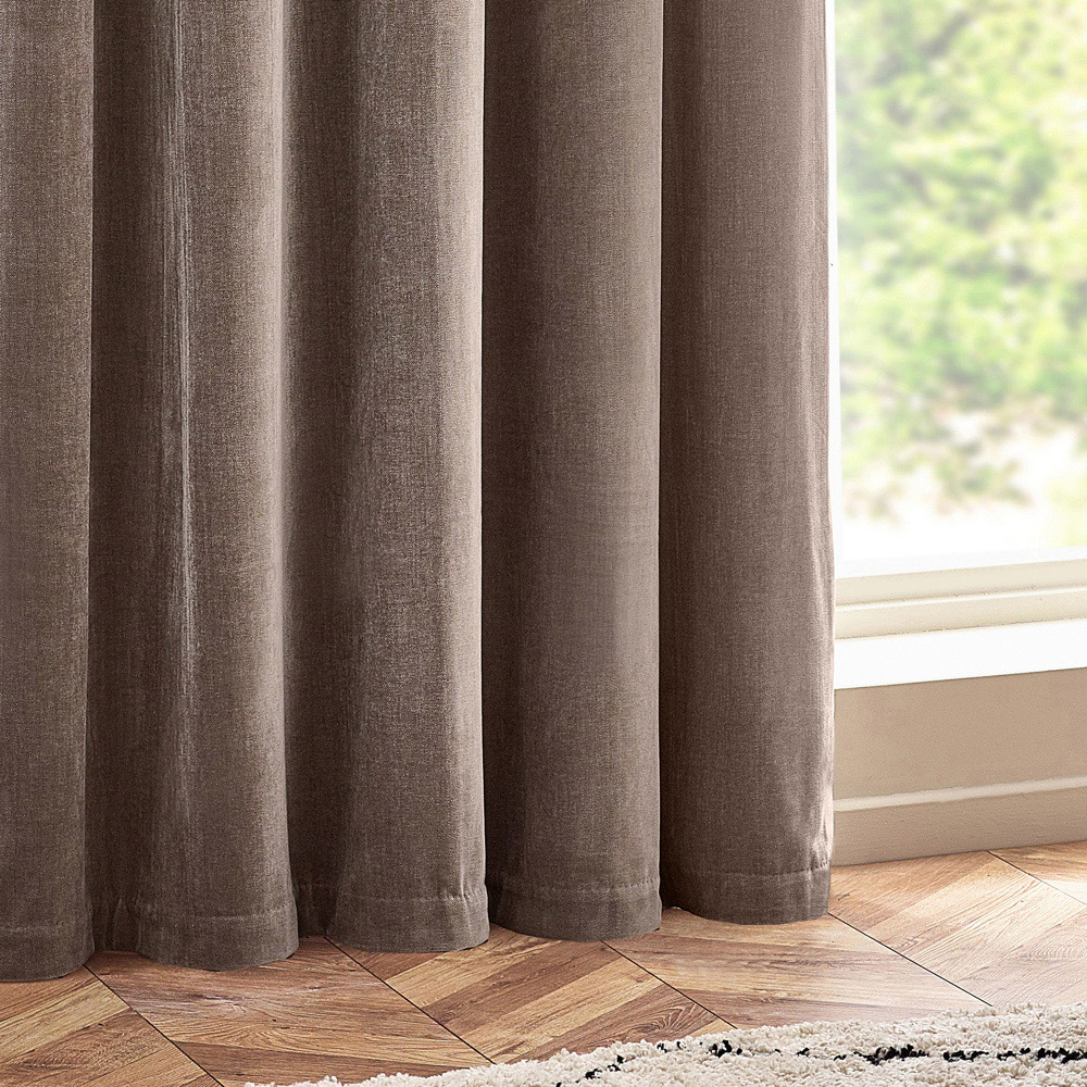 Yard Greige Heavy Chenille Velvet Eyelet Curtain 229 x 137cm Image 4