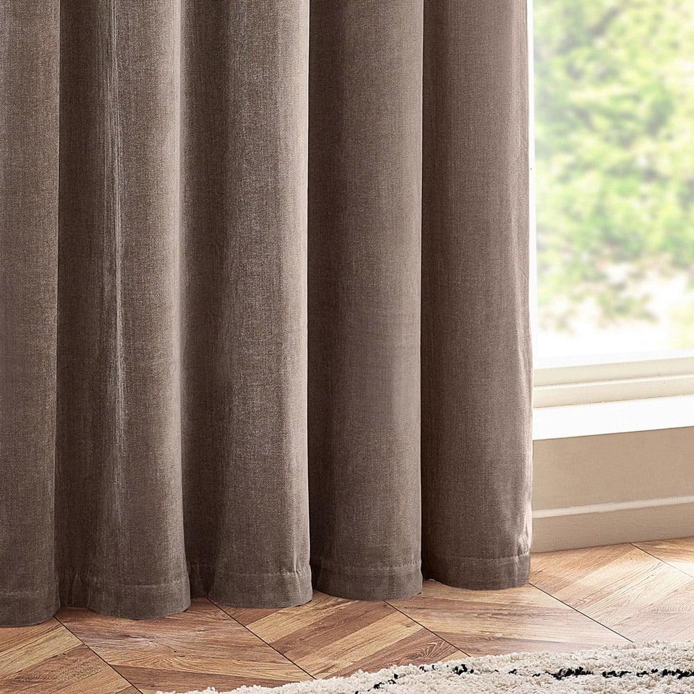 Yard Greige Heavy Chenille Velvet Eyelet Curtain 229 x 183cm Image 4