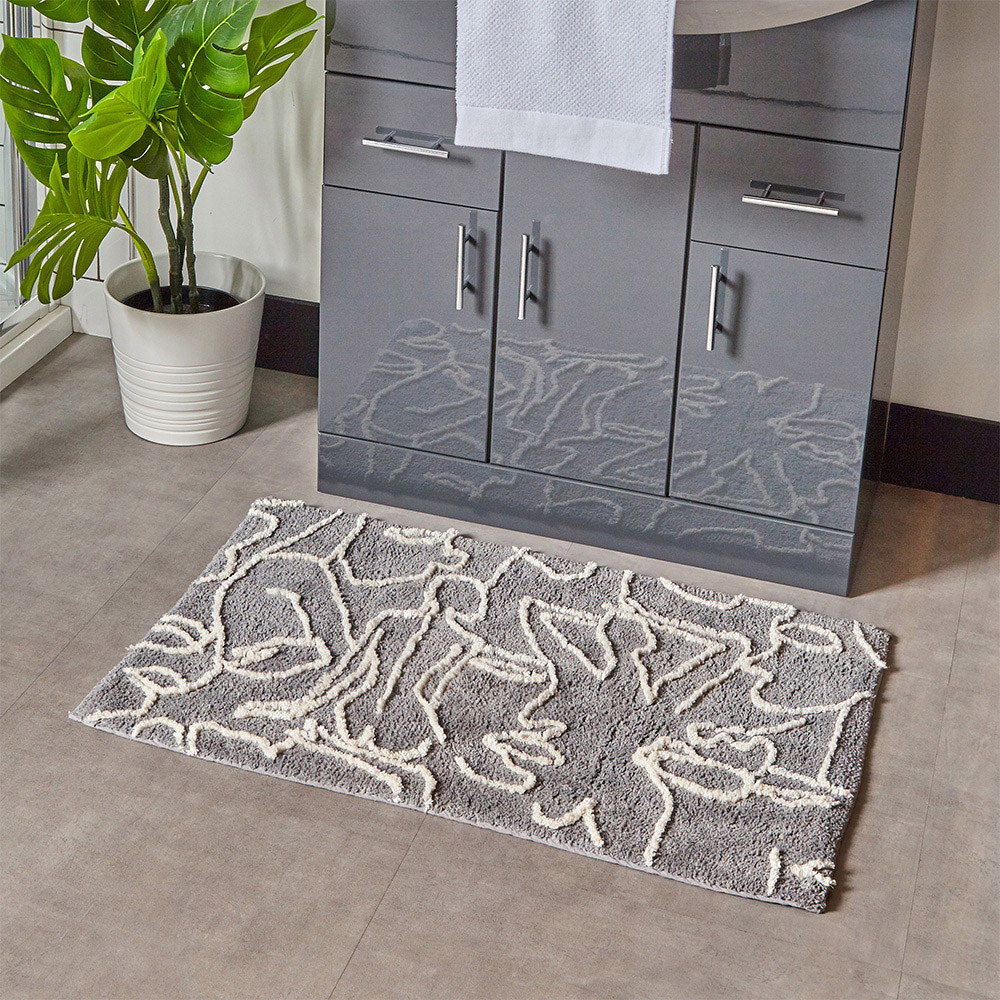 furn. Everybody Cotton Anti-Slip Grey and Cream Bath Mat Image 2