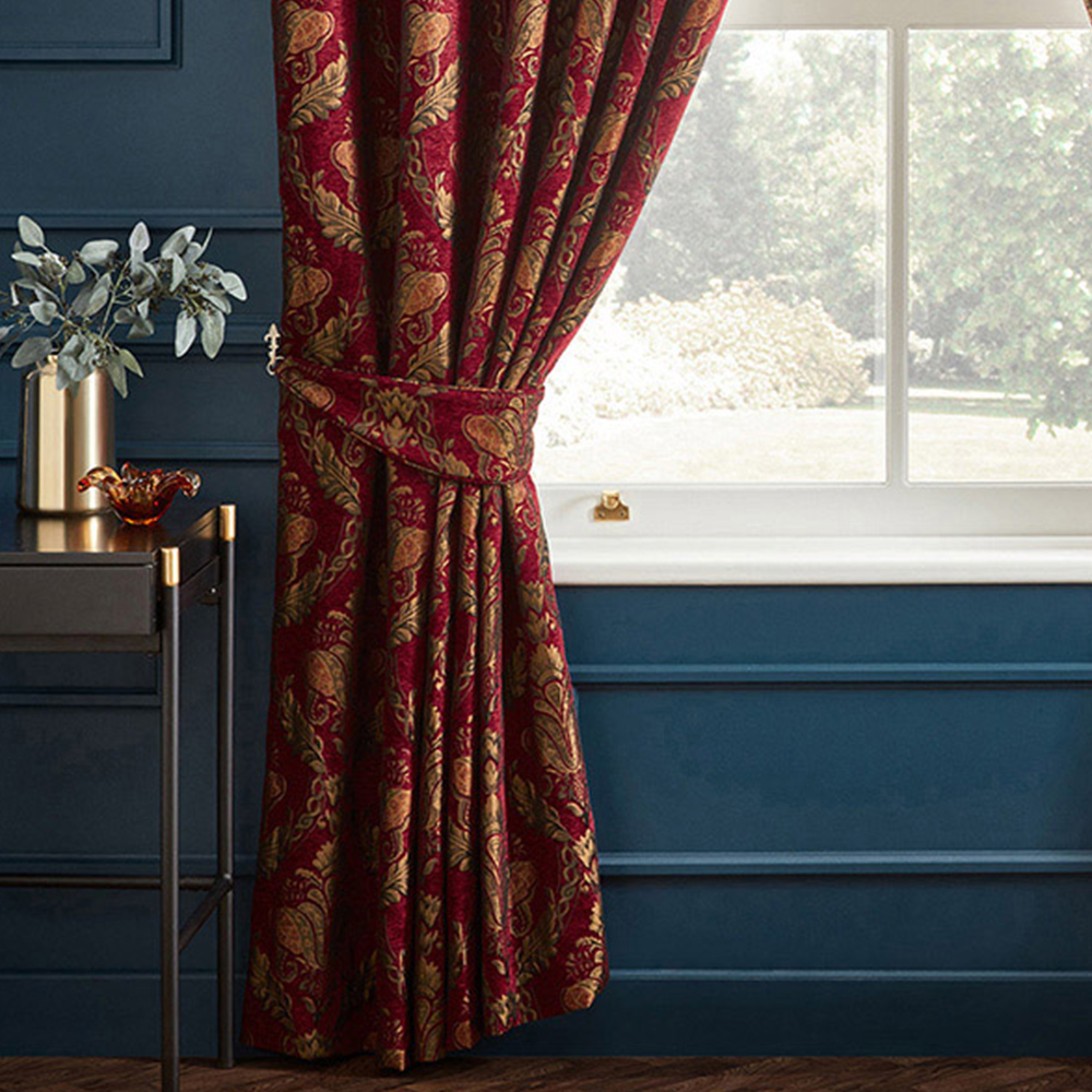 Paoletti Shiraz Burgundy and Brown Floral Jacquard Pencil Pleat Curtain 229 x 229cm Image 3