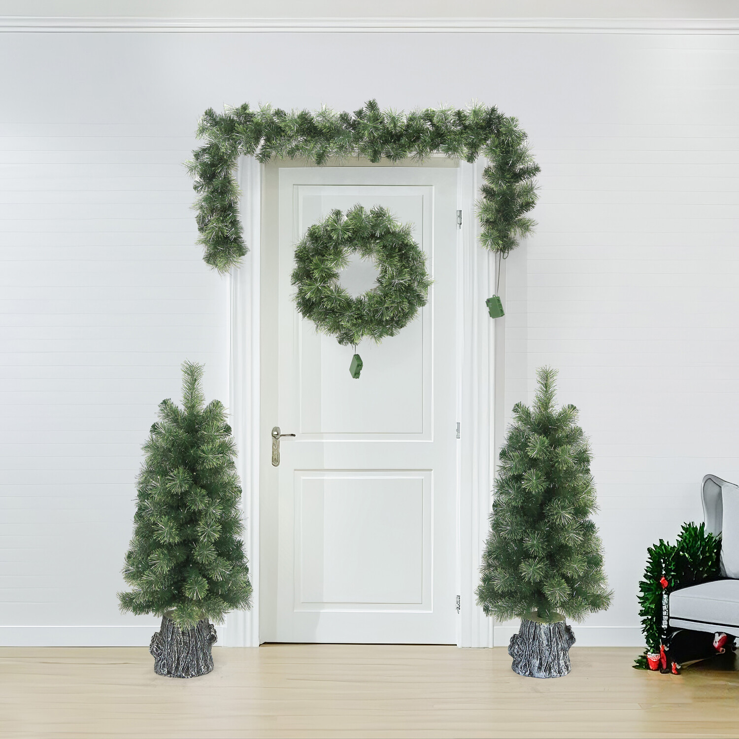 4 Piece Newbury Pre Lit Porch Set Green Image 4