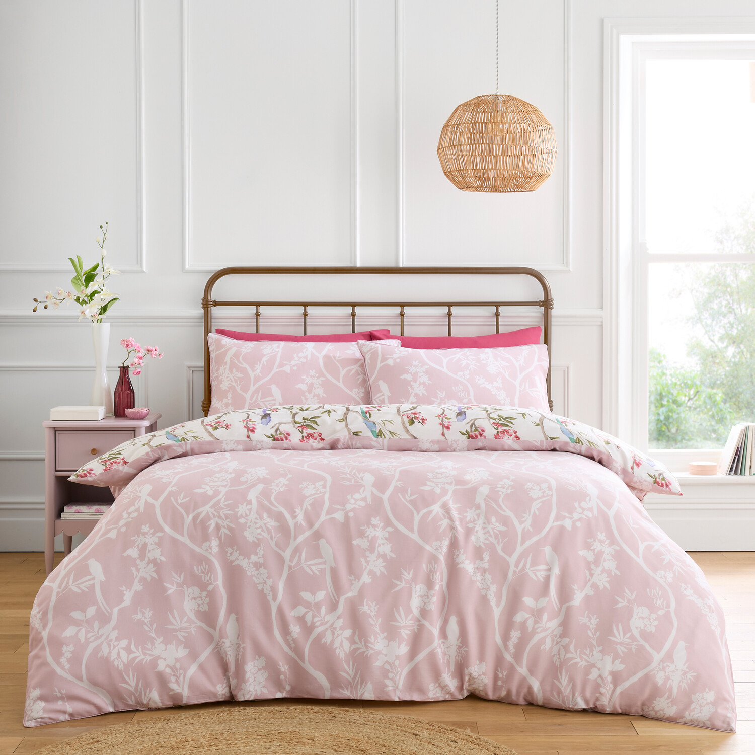 Cherry Blossom Birds Duvet Set Pink Double Image 2