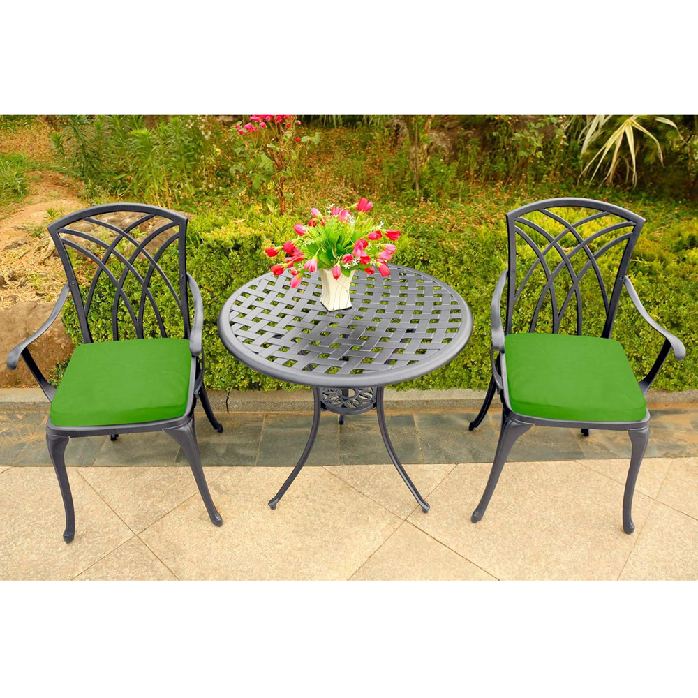 Centurion Oshowa 2 Seater Grey and Green Cast Aluminium Garden Bistro Set with Cushions Image 7
