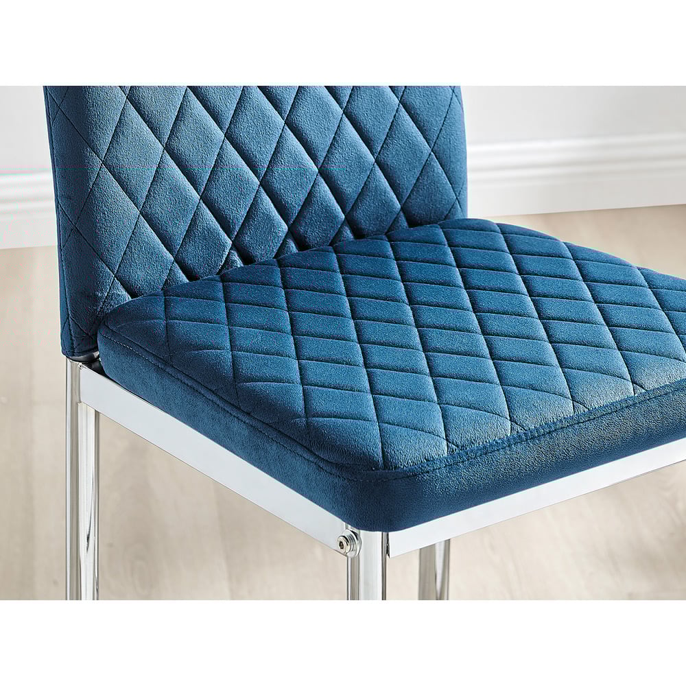 Furniturebox Modern Valera Navy Blue and Silver Velvet Bar Stool Set of 2 Image 5
