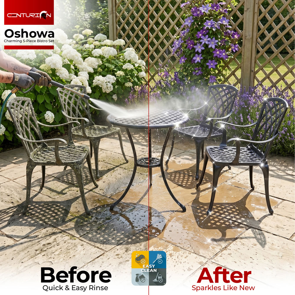 Centurion Oshowa 4 Seater Black Cast Aluminium Garden Bistro Set with Cushions Image 7