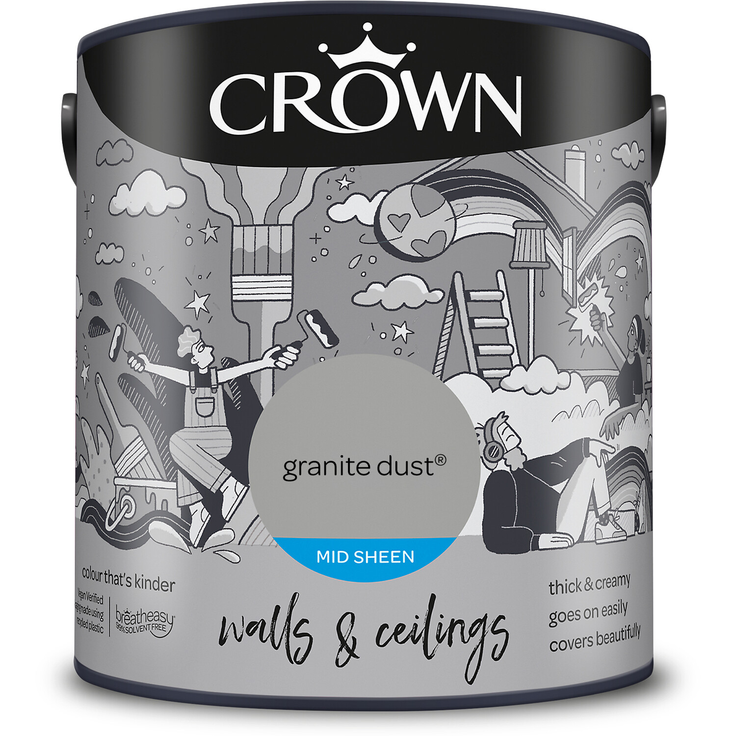 Crown Walls & Ceilings Granite Dust Mid Sheen Emulsion Paint 2.5L Image 2