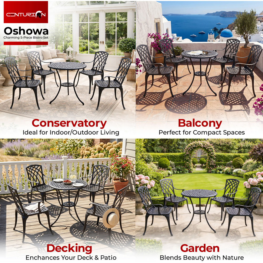 Centurion Oshowa 4 Seater Black Cast Aluminium Garden Bistro Set Image 4