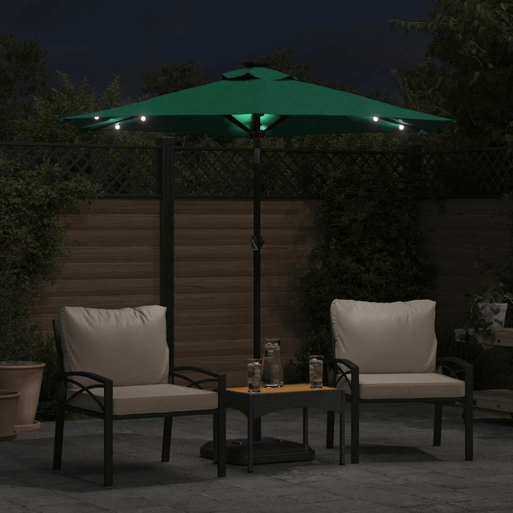 vidaXL Green LED Light Garden Parasol with Steel Pole 2.25m Image 2