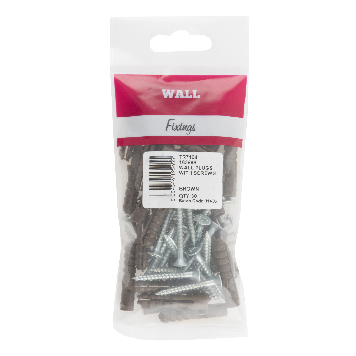 Hiatt Brown Wall Plugs with Screws 30 Pack Image 1