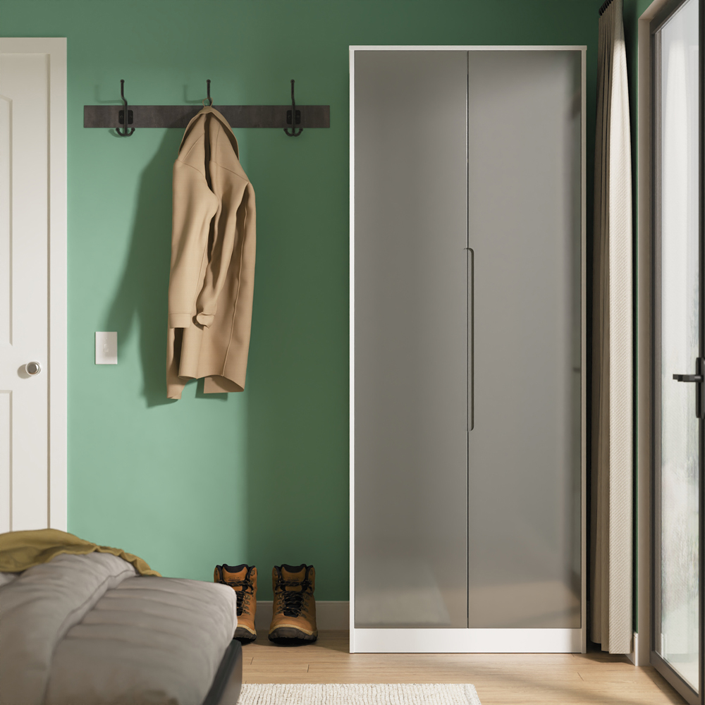 Crowndale Monaco 2 Door Grey Gloss and White Tall Wardrobe Ready Assembled Image 5
