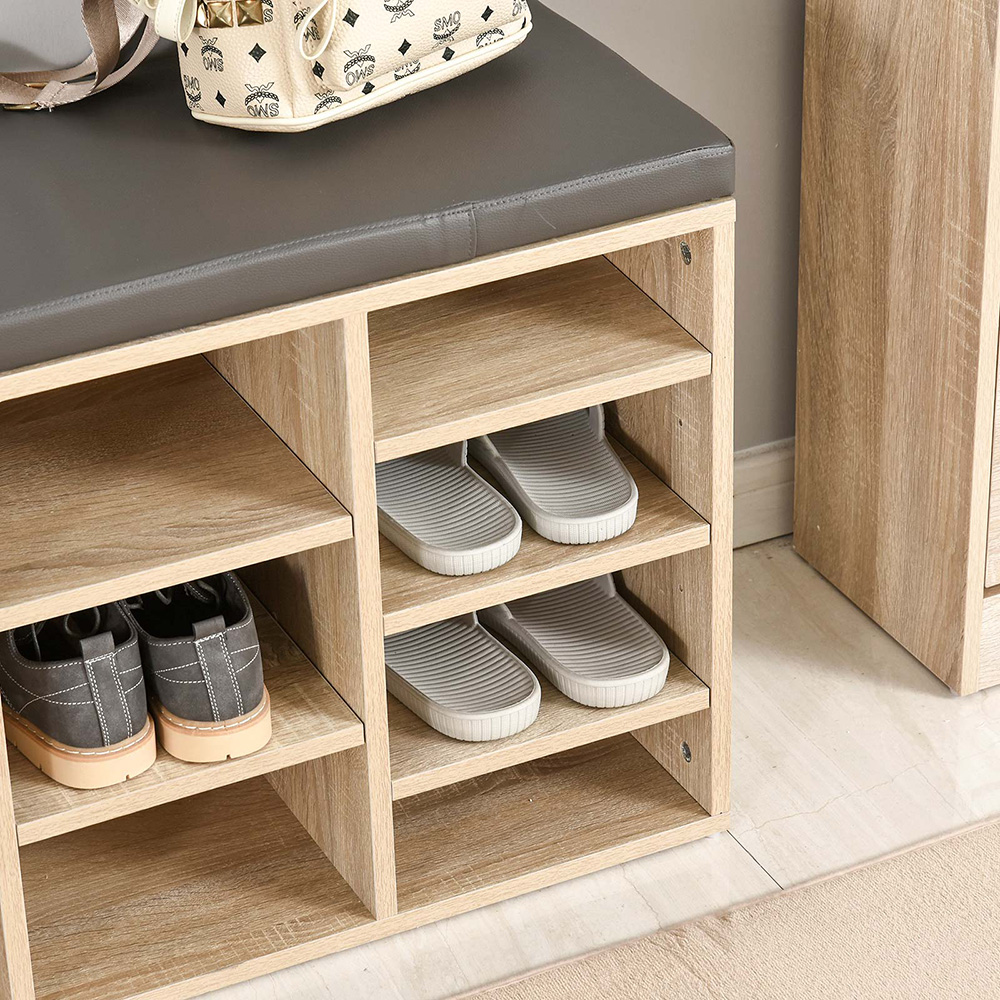 HOMCOM 14 Shelf Brown Shoe Rack Bench Image 7