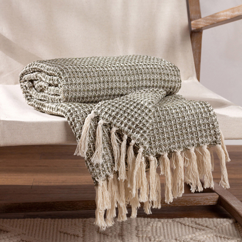 Yard Lorne Lichen Waffle Fringed Throw 150 x 200cm Image 2