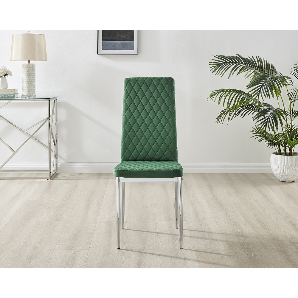 Furniturebox Valera Set of 4 Green and Chrome Velvet Dining Chair Image 3
