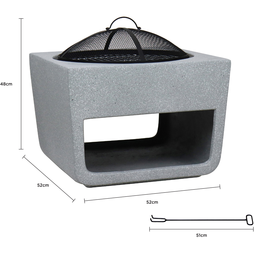 Charles Bentley Snug Lima Magnesia Square BBQ Firepit with Mesh Cover and Log Storage Image 9