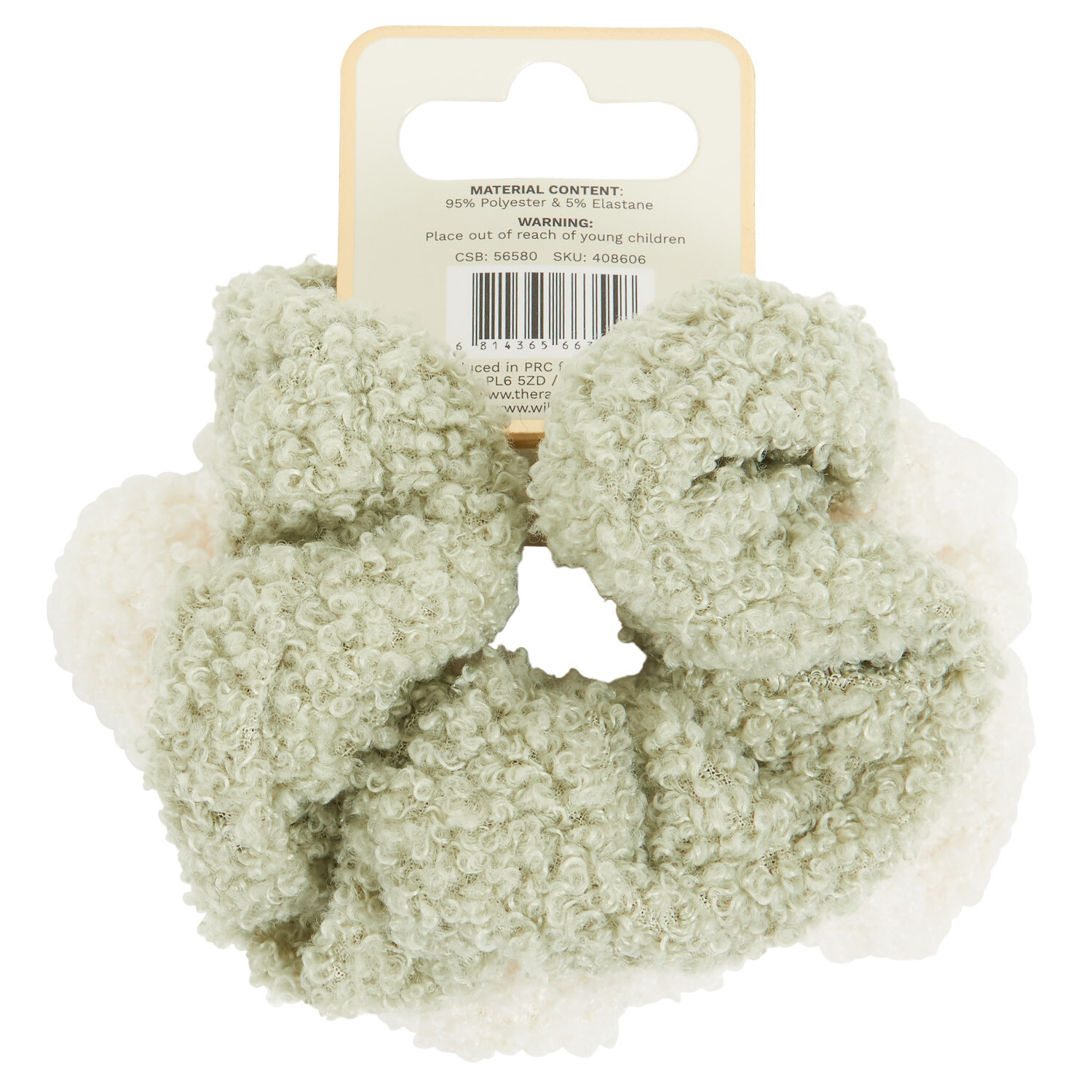 Pack of 2 Fuzzy White and Green Hair Scrunchies White and Green Image 2