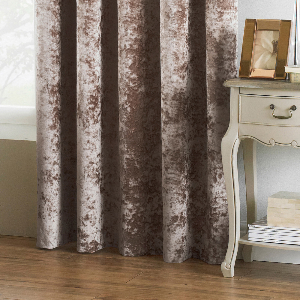 Paoletti Verona Oyster Crushed Velvet Eyelet Curtain 229 x 183cm Image 3