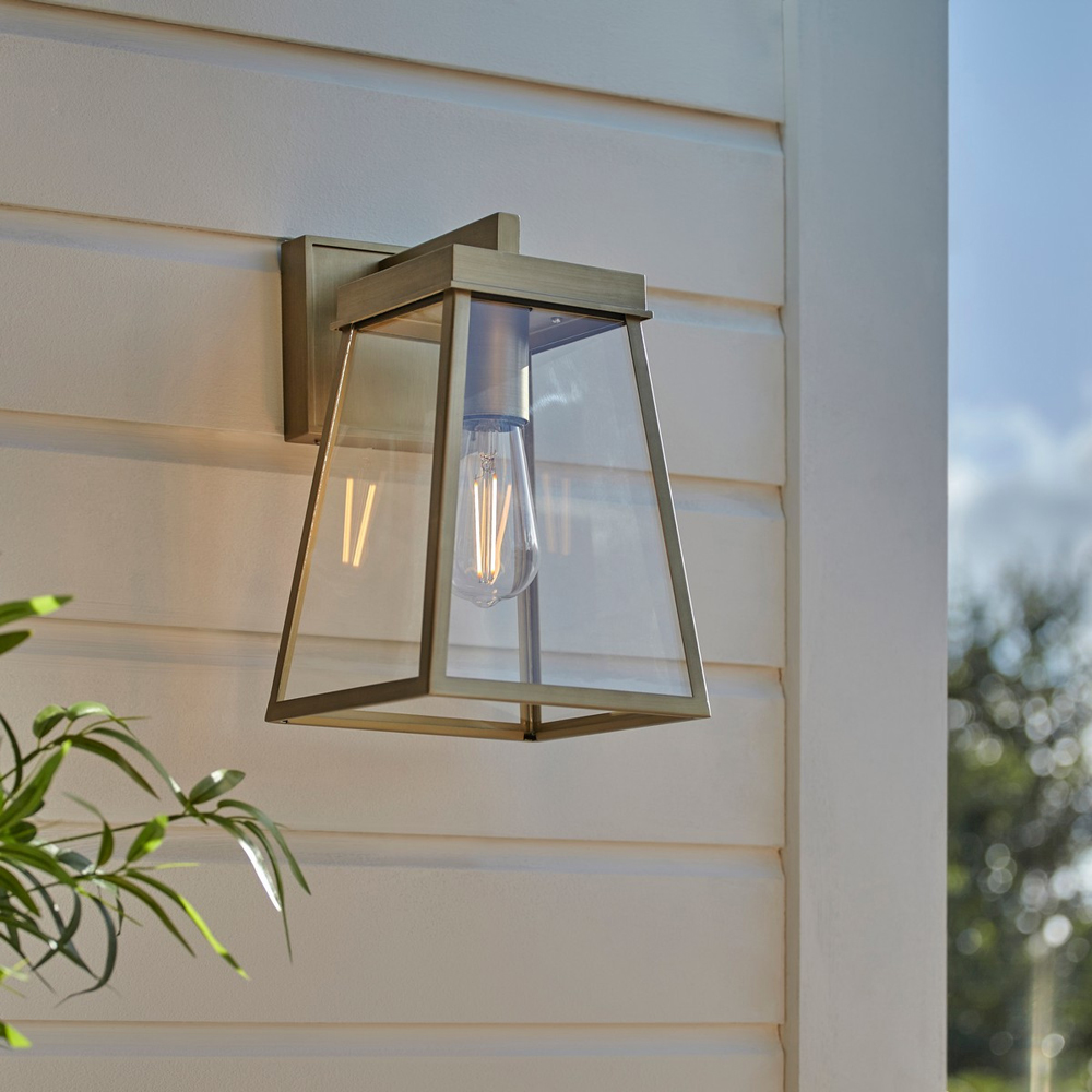 Merano Venice Brushed Gold Clear Glass Outdoor Wall Lantern Image 8