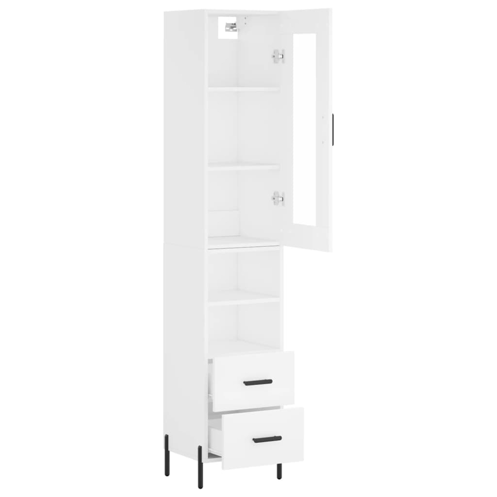 vidaXL Single Glass Door 2 Drawer 2 Shelf White Highboard Image 4