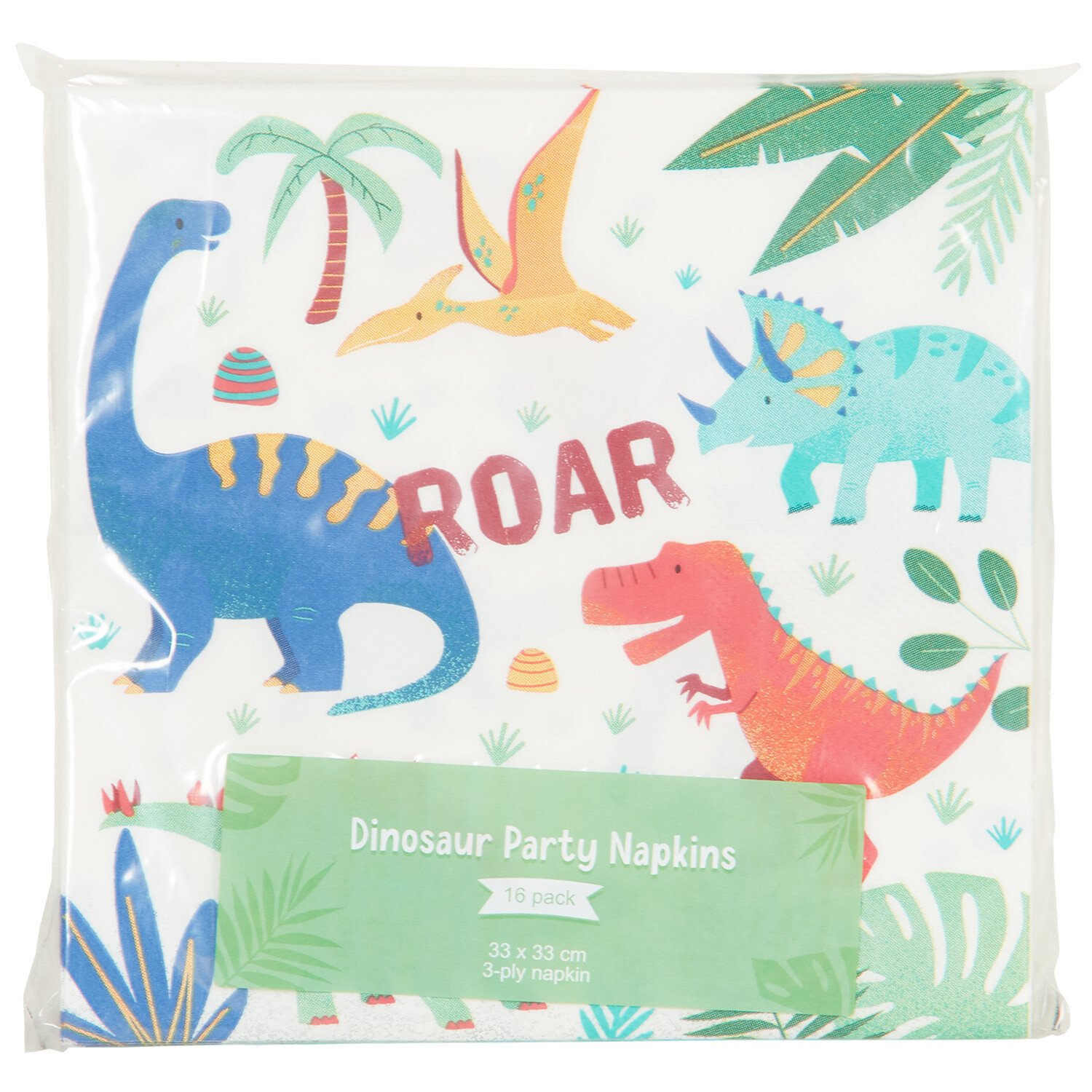 Pack of 16 Dinosaur Party Napkins - Cream Image 1