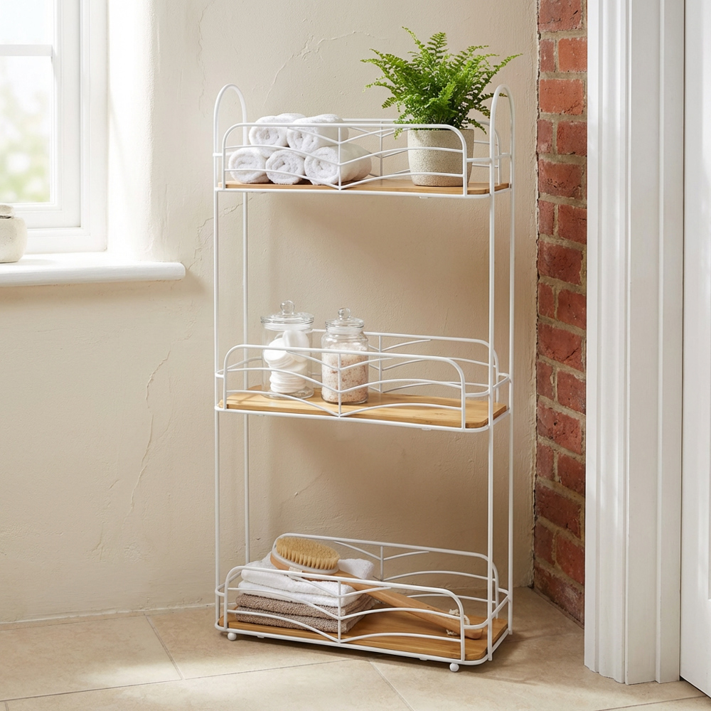 3 Tier Bamboo Rectangle Caddy  - White and Natural Image 3