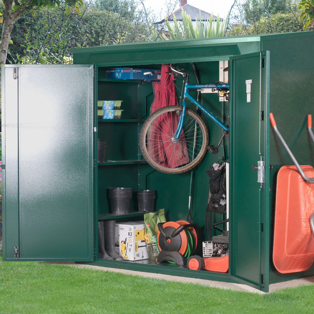 Asgard Trojan Plus 7 x 3ft Double Door Green Bike and Garden Shed Image 2