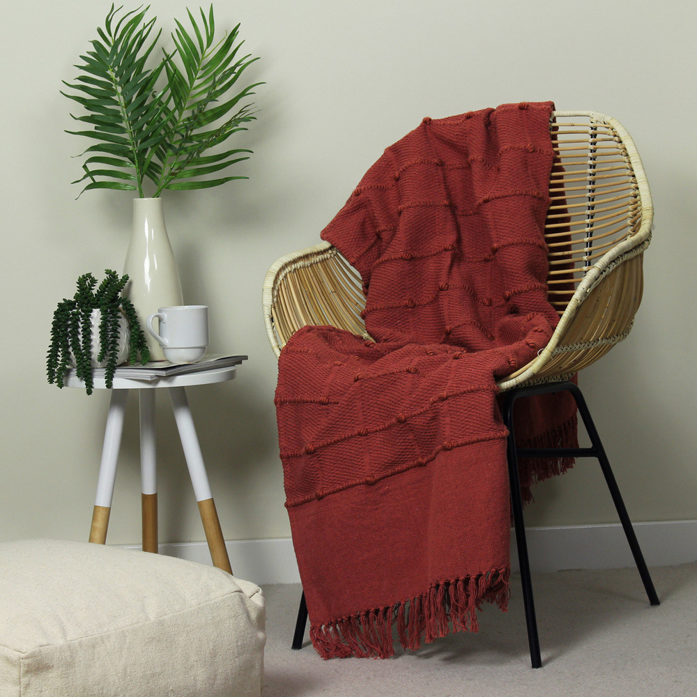 furn. Motti Red Clay Woven Tufted Stripe Throw 130 x 180cm Image 2