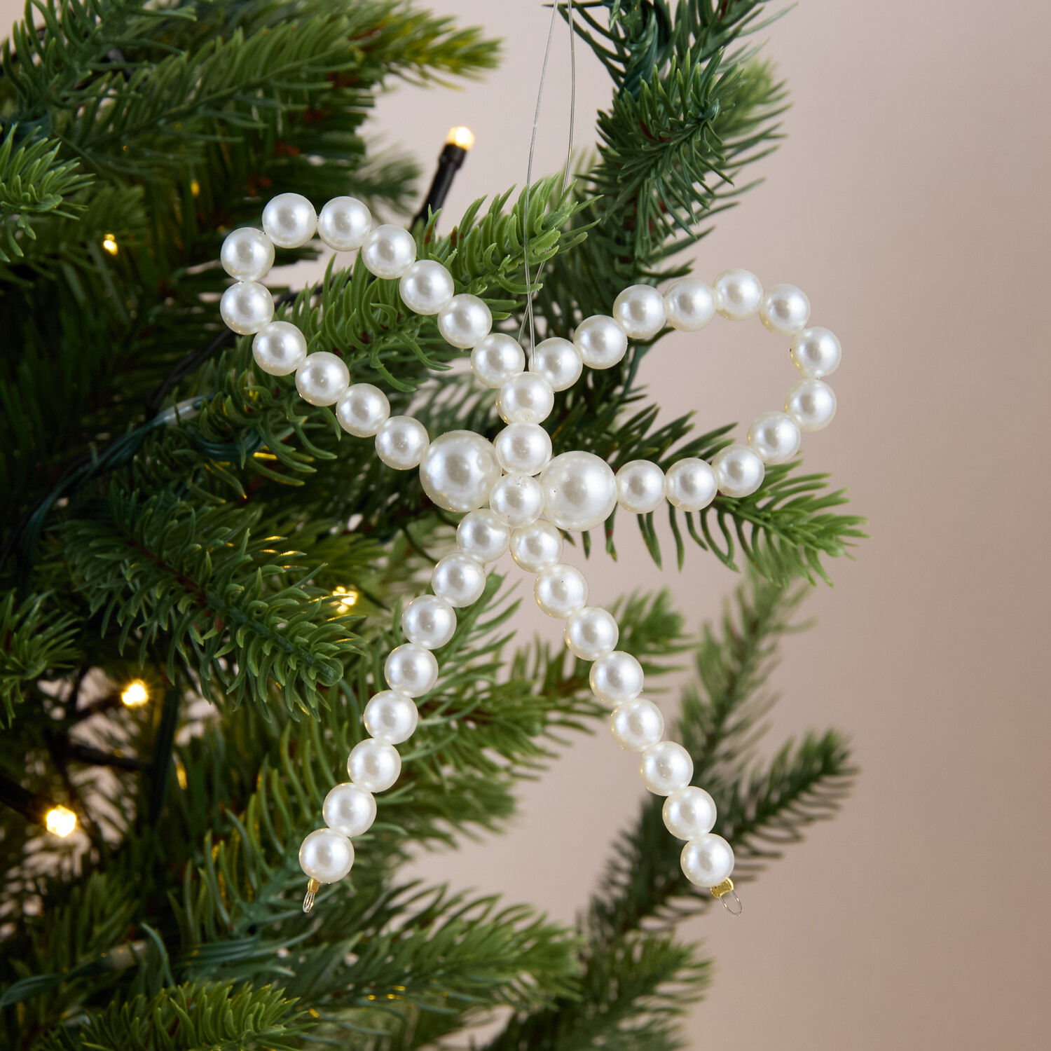 Pearl Beaded Bow Hanging Decoration White Image 2