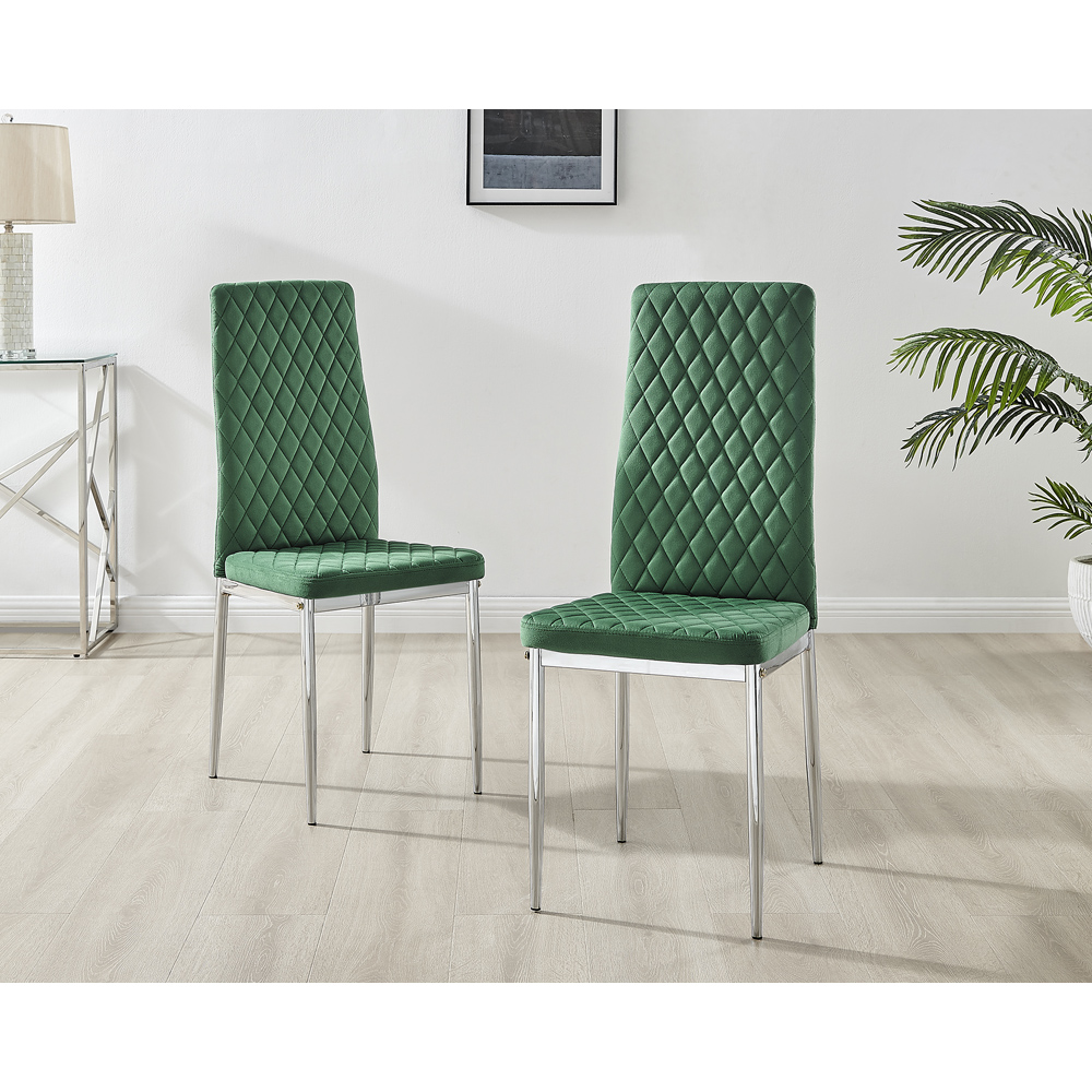 Furniturebox Valera Set of 4 Green and Chrome Velvet Dining Chair Image 6