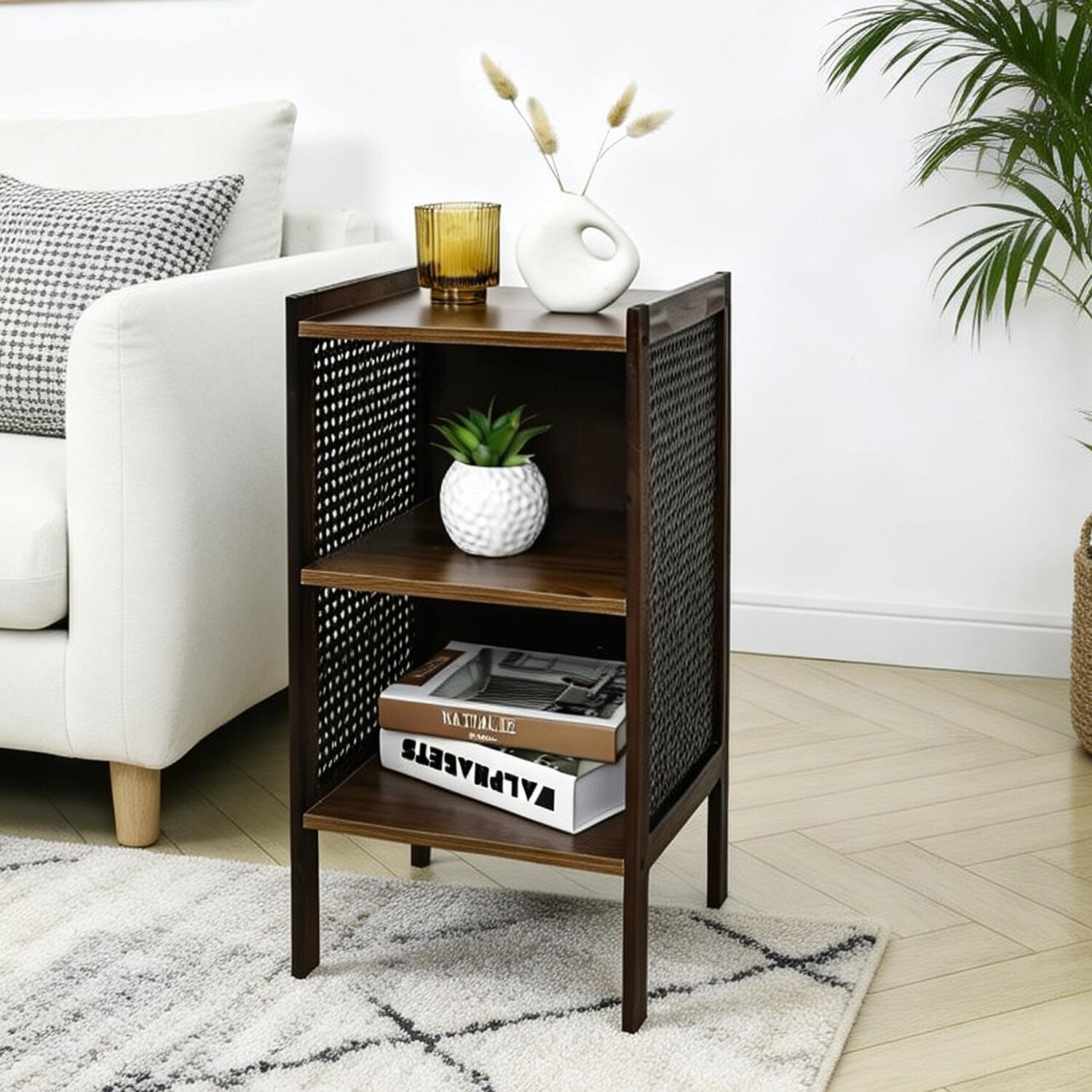 Rattan Side Table Brown Image 1