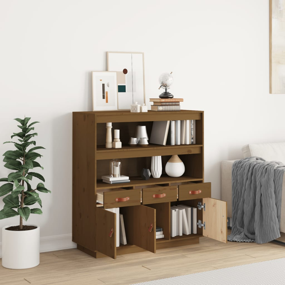 vidaXL 3 Door 3 Drawer 2 Shelf Honey Brown Solid Pine Wood Highboard Image 9