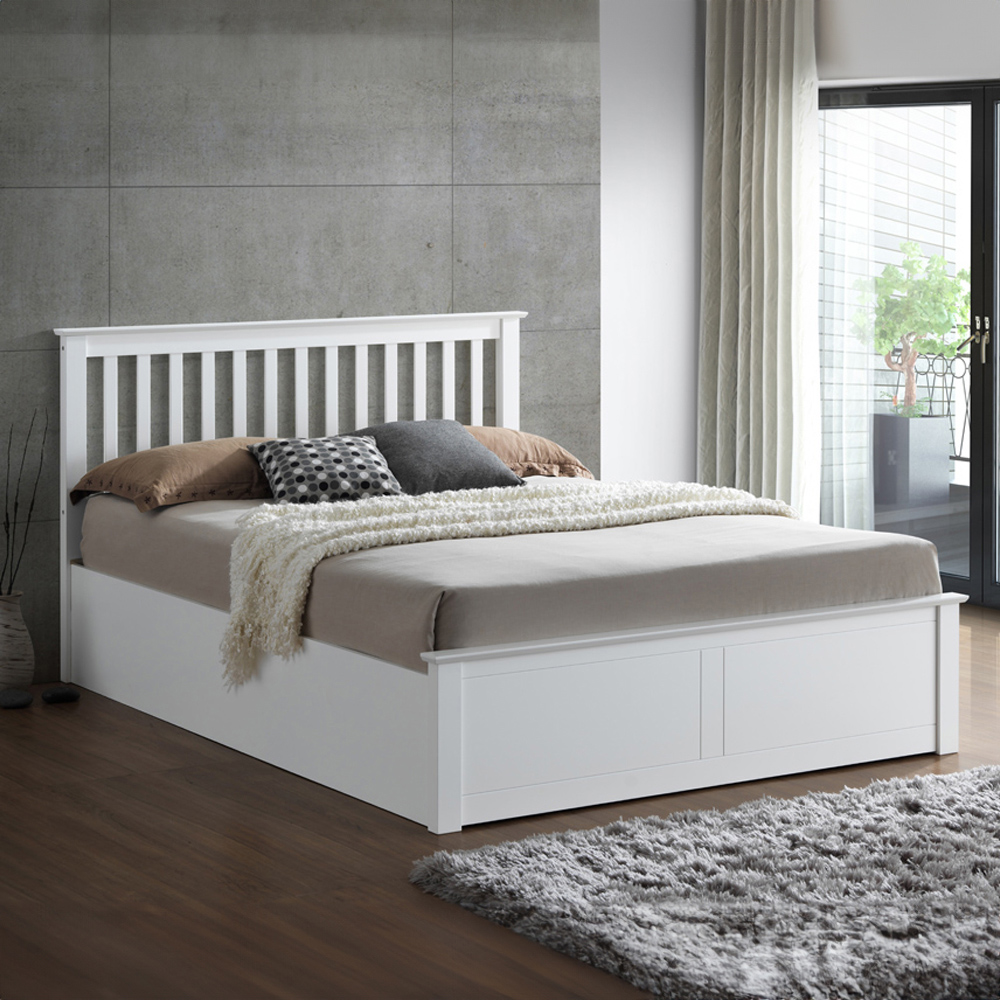Malmo Double White Wooden Ottoman Bed Frame Image 1