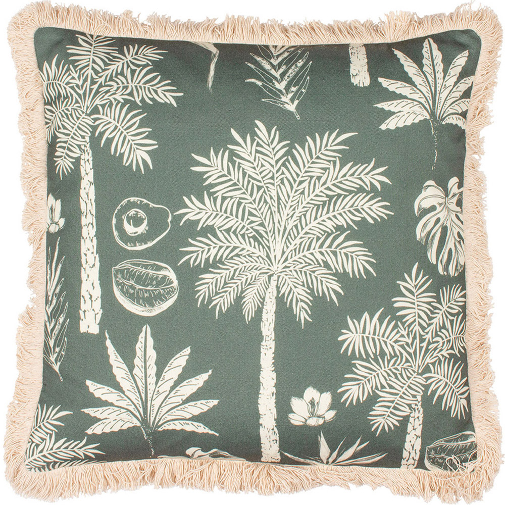 Paoletti Colonial Forest Palm Fringed Cushion Image 1