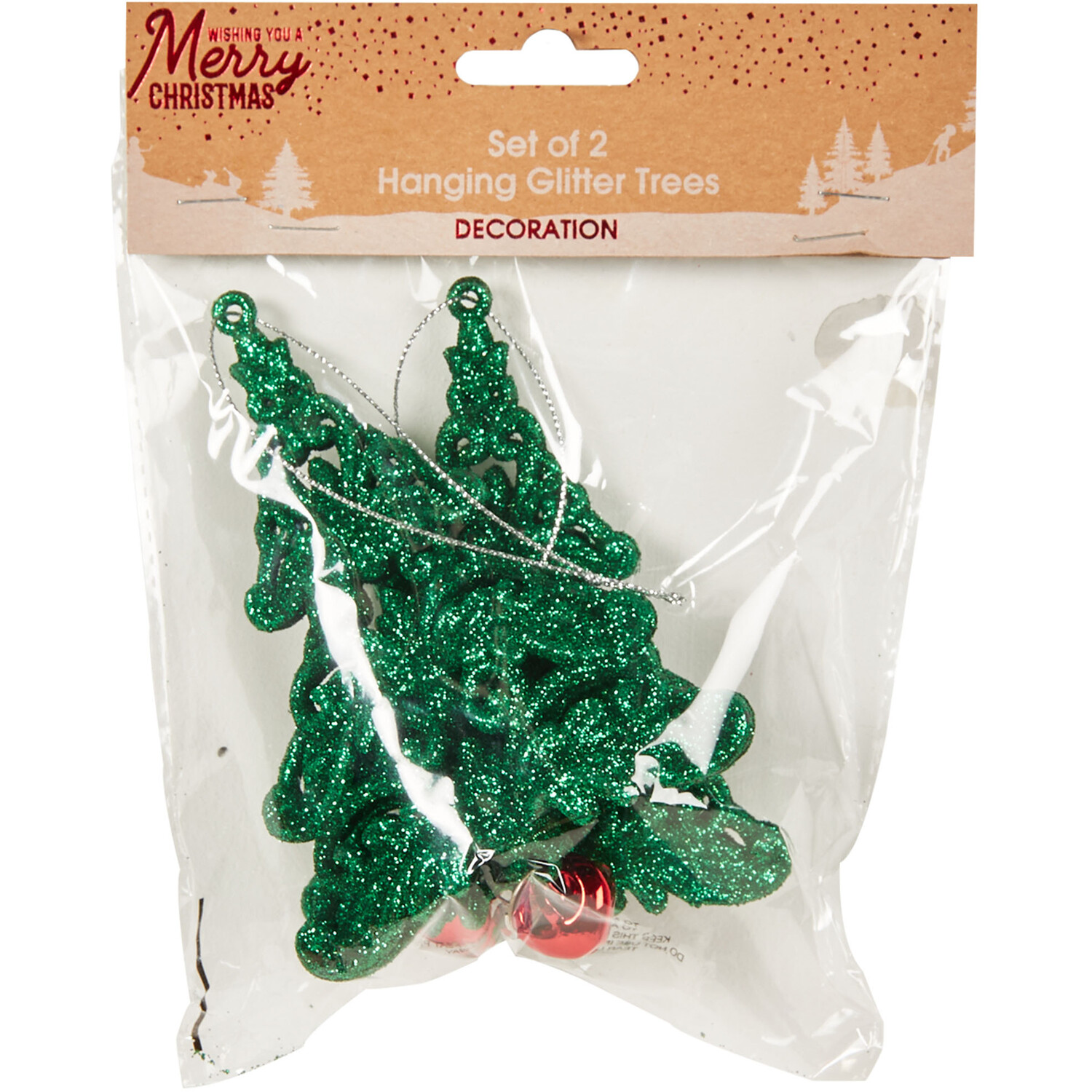 Set of 2 Hanging Glitter Trees - Green Image 1