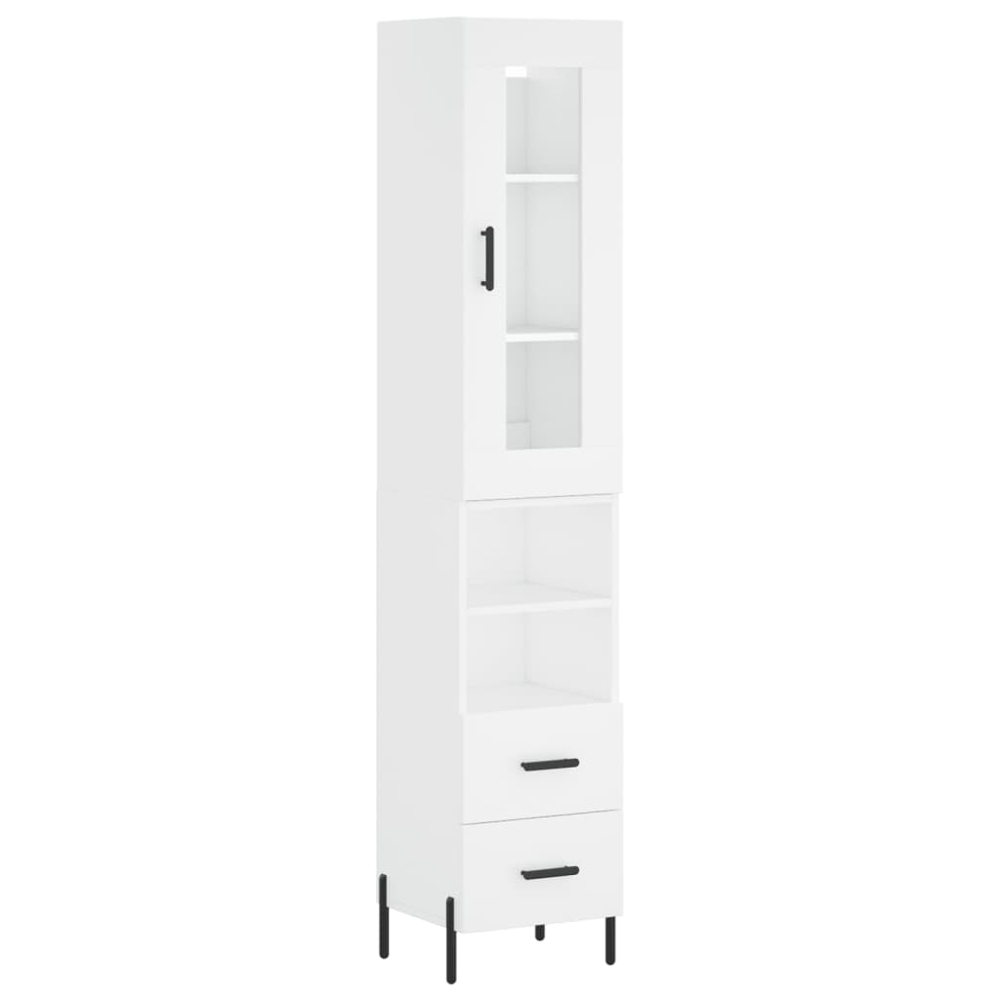 vidaXL Single Glass Door 2 Drawer 2 Shelf White Highboard Image 2