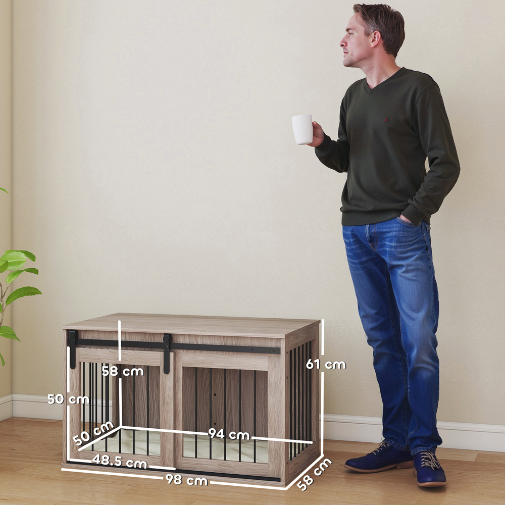 PawHut Brown Dog Crate End Table with Cushion 98cm Image 5