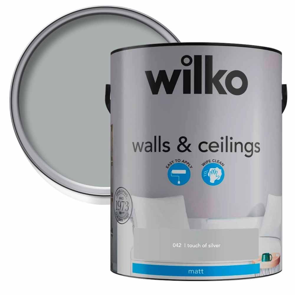 Wilko Walls & Ceilings Touch of Silver Matt Emulsion Paint 5L Image 1