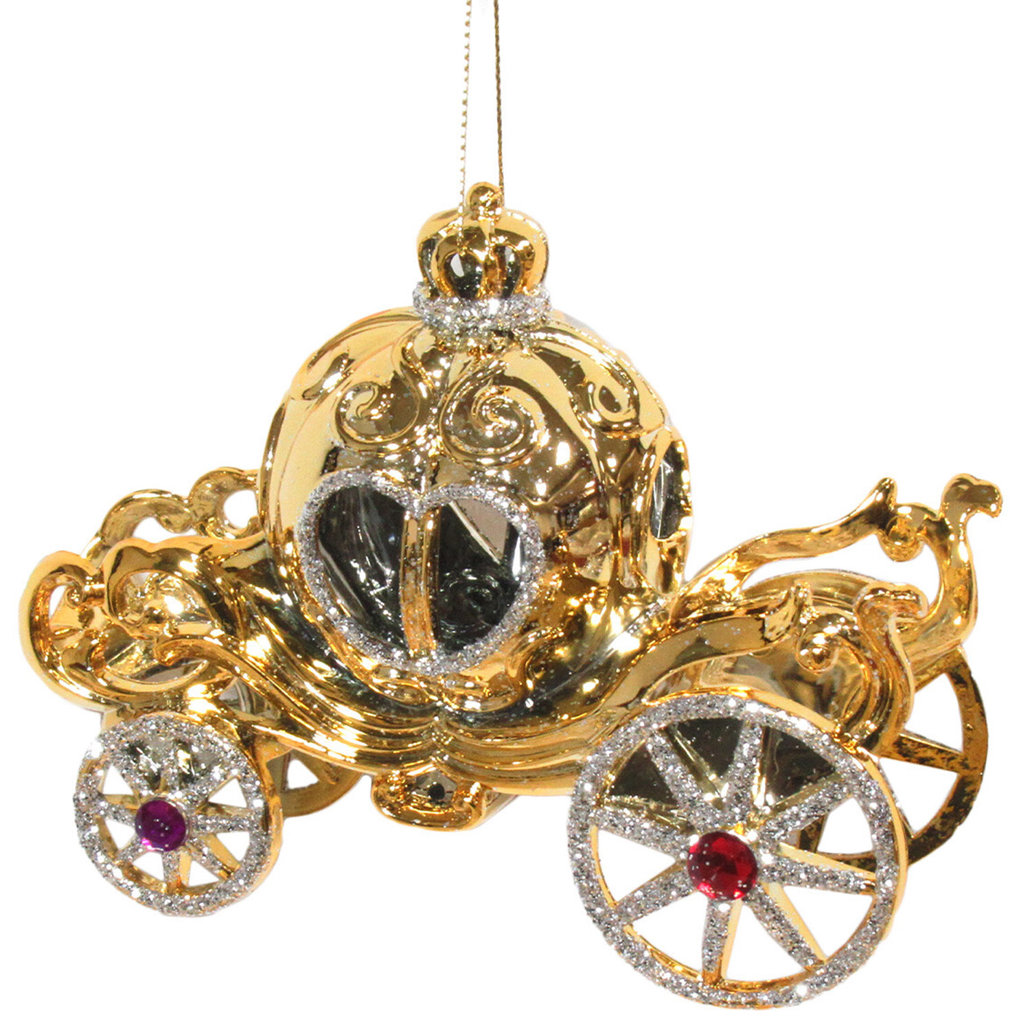 Grace and Glory Shiny Gold Jewelled Carriage Single Ornament Image