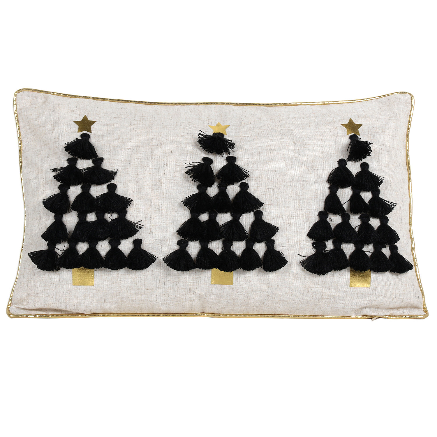 Christmas Trees Tassel Cushion - Natural Image 1