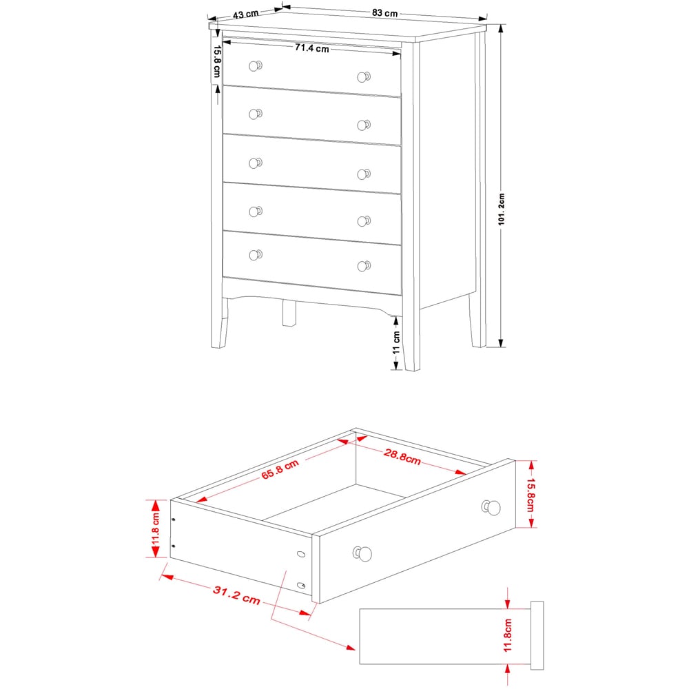 Core Products Como 5 Drawer Midnight Blue Chest of Drawers Image 8